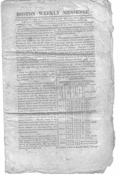 Boston Weekly Messenger, Febrary 12, 1815, Vol.7, No.17