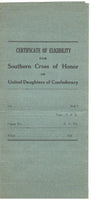 United Daughters of Confederacy-Certificate 1920's