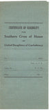 United Daughters of Confederacy-Certificate 1920's