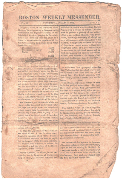 Boston Weekly Messenger, January 9, 1817 - Vol. 6, No. 13