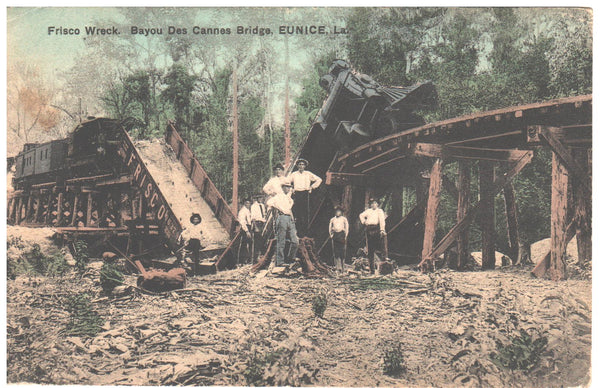 1910 Eunice, Louisiana - Frisco Train Wreck. Bayou des Cannes Bridge