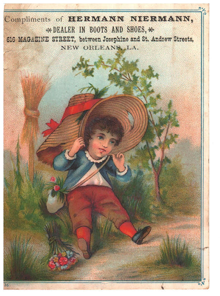 1890 - Herman Niermann, New Orleans Boots and Shoes Dealer Trade Card