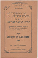 1836-1936 Centennial Celebration of the City Of Lafayette: History of Lafayette