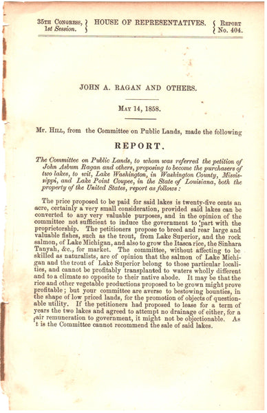 Pointe Coupee, Louisiana and Mississippi  lake purchases 1858