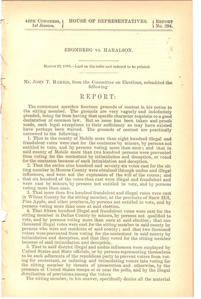 Fraudulent Voting in Mobile, Dallas and Wilcox Counties, Alabama 1878